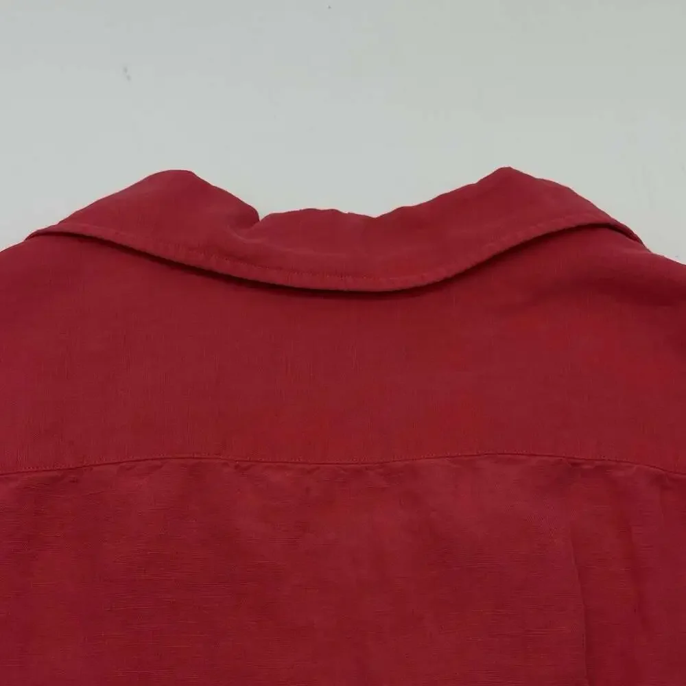 Polo Ralph Lauren Size Large Red Linen Silk Blend Short Sleeve Button Up Shirt